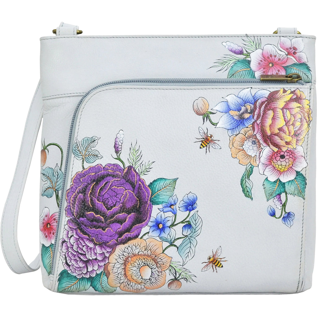 Womens Anuschka Women's Anuschka Crossbody With Front Zip Organizer Floral Charm Leather Floral Charm Leather
