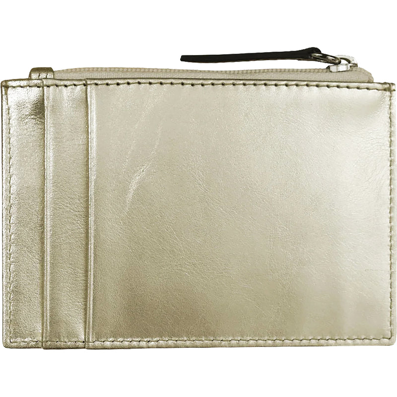 Women's ili New York Zip ID Card Case Light Gold Leather