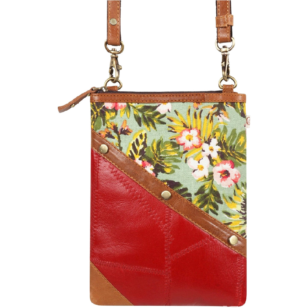 Womens Vaan & co. Women's Vaan and Co. Brisk Crossbody Laguna/Red/Floral Leather Laguna/Red/Floral Leather