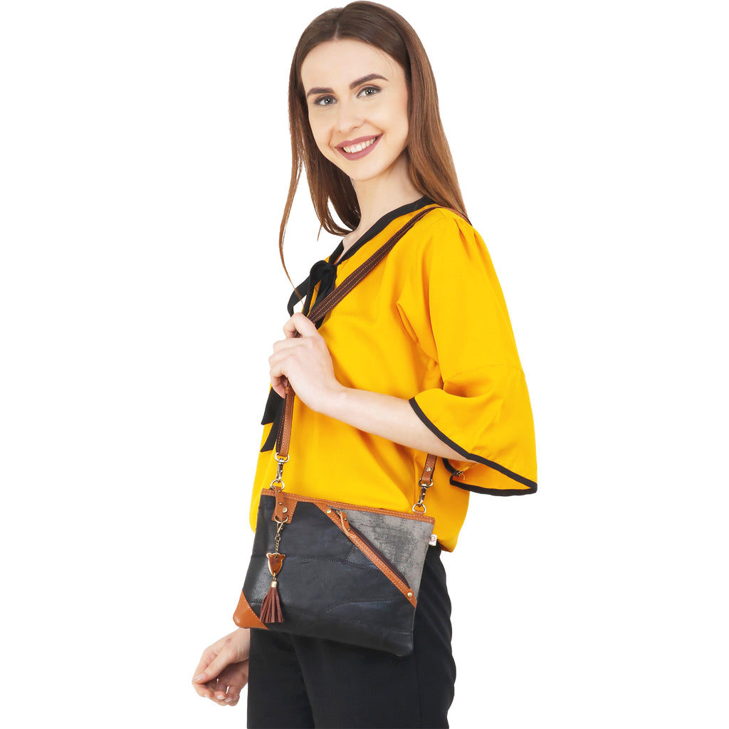 Womens Vaan & co. Women's Vaan and Co. Grayson Crossbody Black/Grey Leather Black/Grey Leather