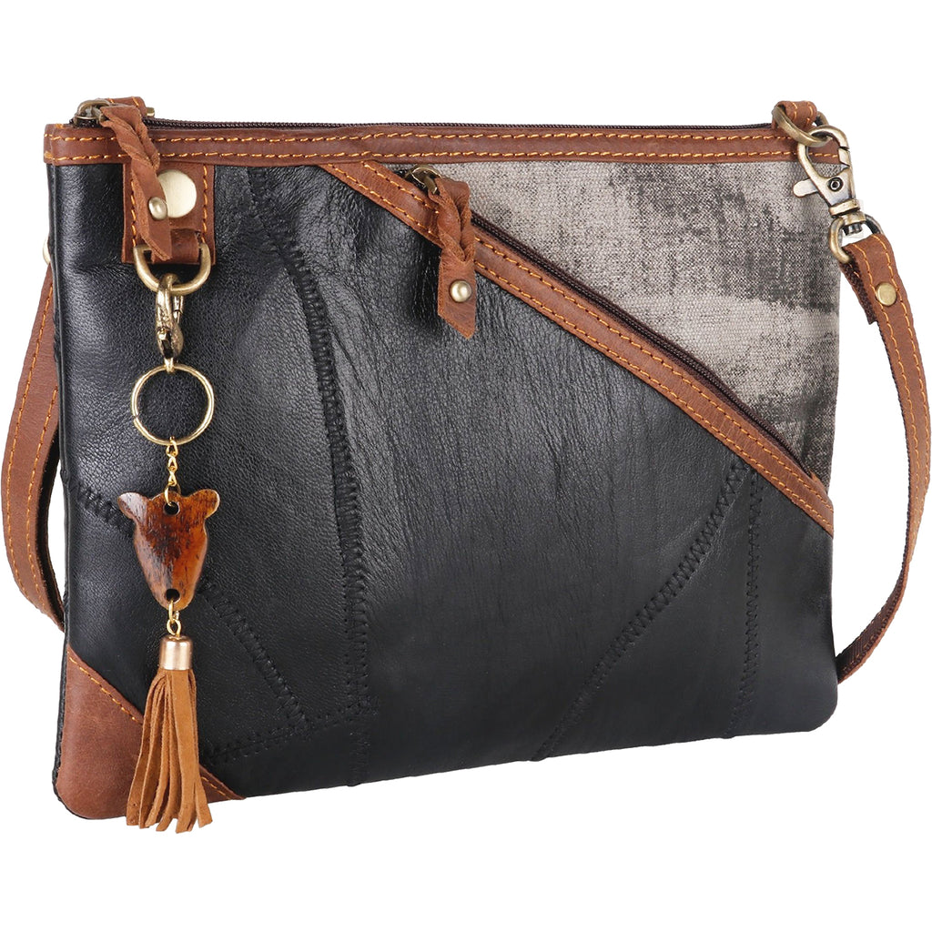 Womens Vaan & co. Women's Vaan and Co. Grayson Crossbody Black/Grey Leather Black/Grey Leather