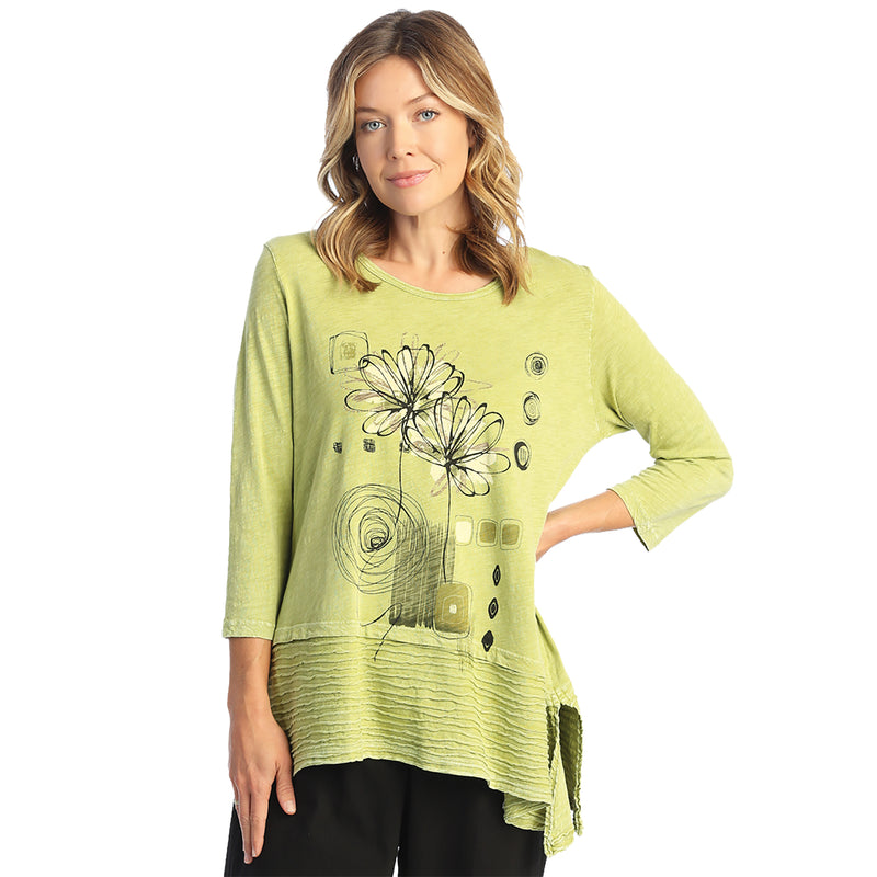 Women's Jess & Jane Mineral Washed Wavy Contrast Asymmetric Tunic Cactus