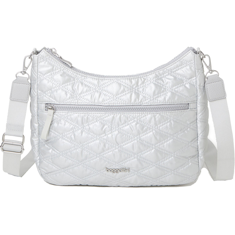 Women's Baggallini Quilted Convertible Hobo Pewter Metallic Nylon