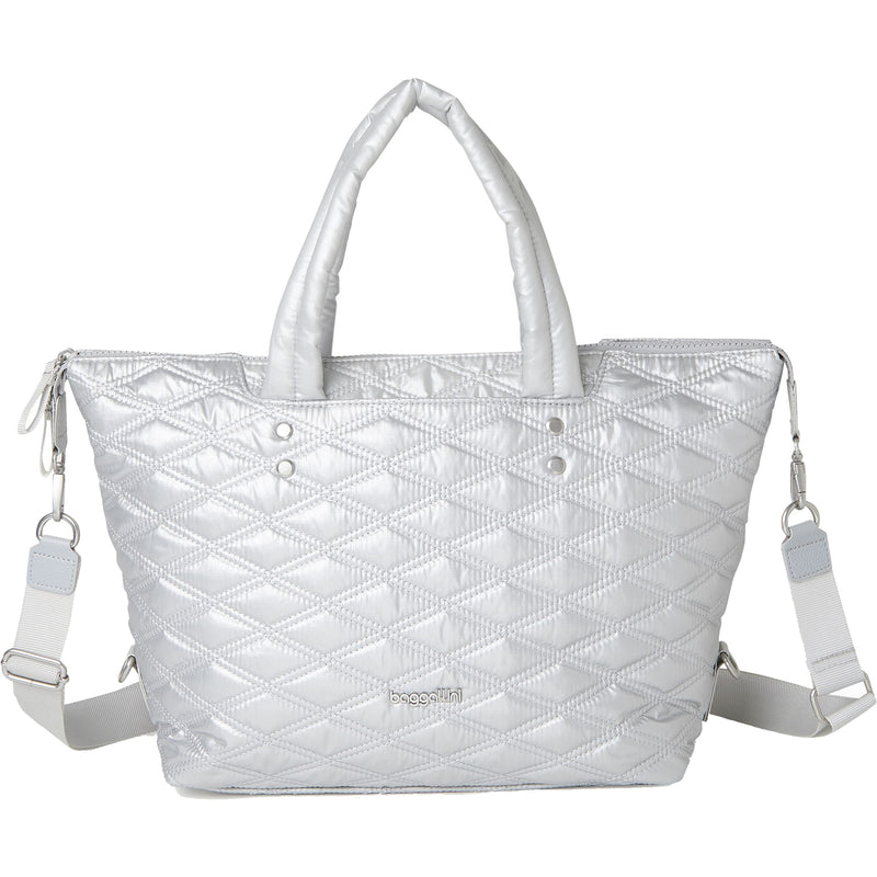 Women's Baggallini Quilted Convertible Shopper Pewter Metallic Nylon