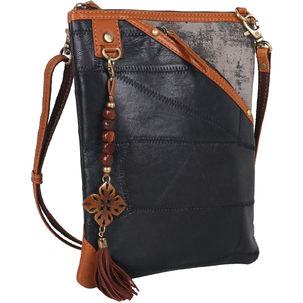 Womens Vaan & co. Women's Vaan and Co. Grayson Long Crossbody Black/Grey Leather Black/Grey Leather