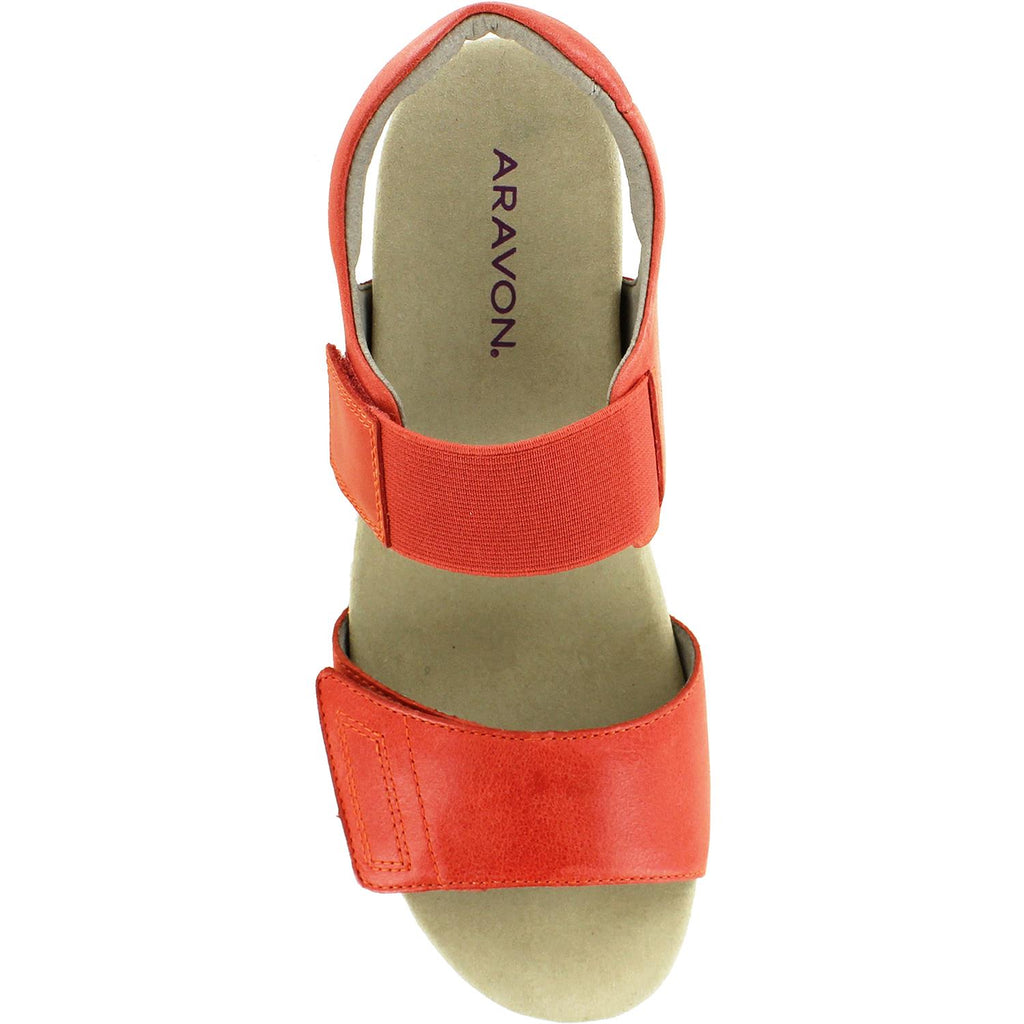 Womens Aravon Women's Aravon Beaumont Two Strap Coral Red Leather Coral Red Leather