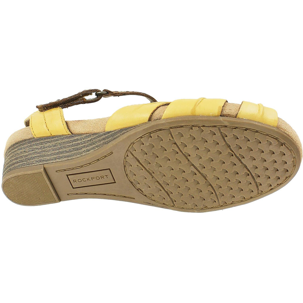Womens Rockport Women's Rockport Cobb Hill Hollywood Pleated T-Strap Yellow Leather Yellow Leather