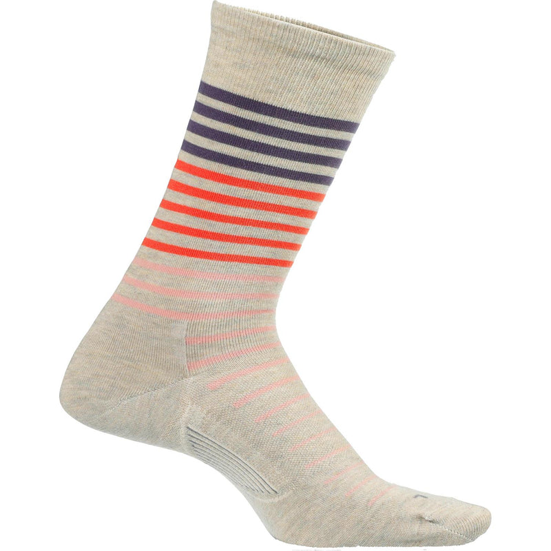 Women's Feetures Amp Stripe Ultra Light Crew Socks Oatmeal
