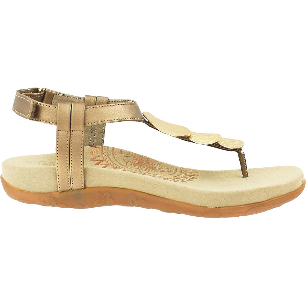 Womens Aetrex Women's Aetrex Olive Circle Thong Gold Leather Gold Leather