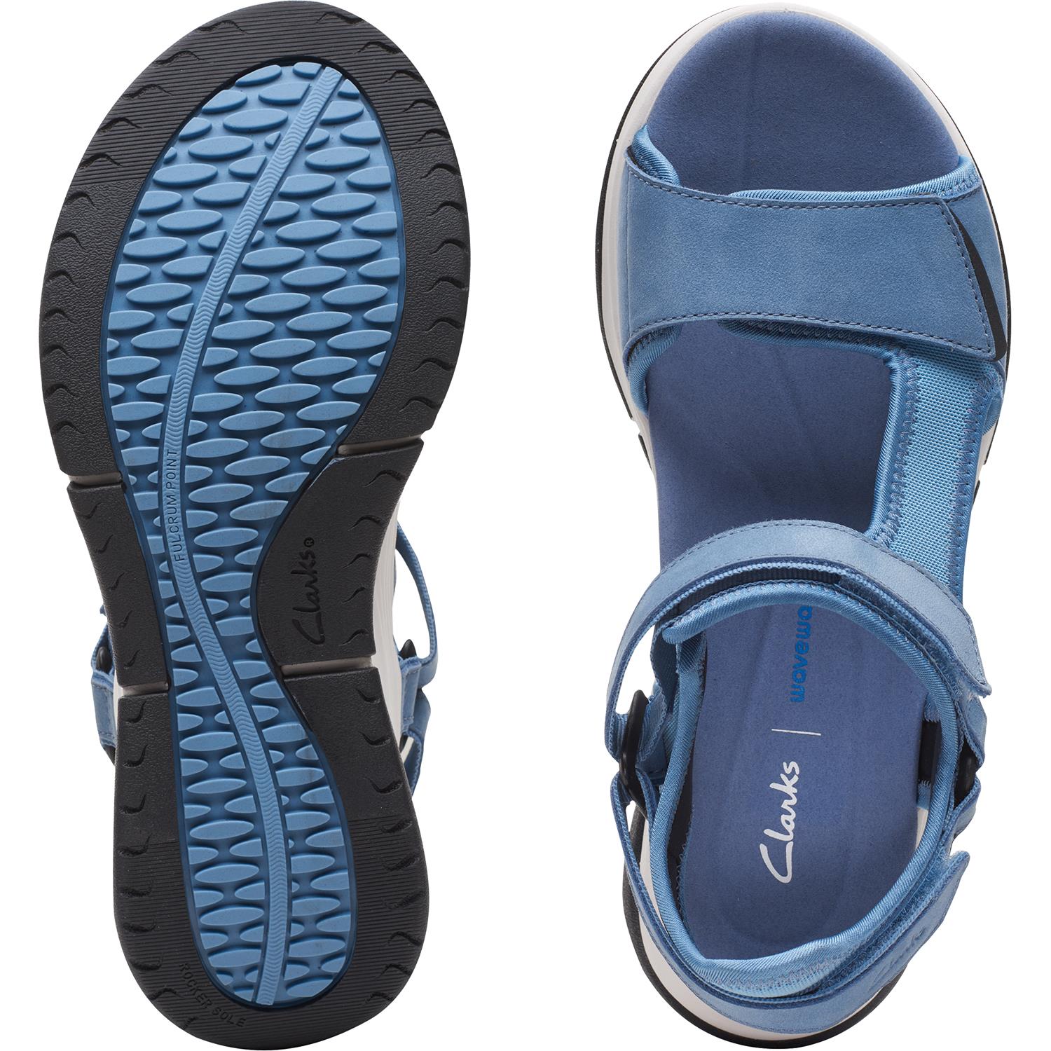 Women's Clarks Wave 2.0 Skip Blue Combi Textile/Nubuck – Footwear etc.