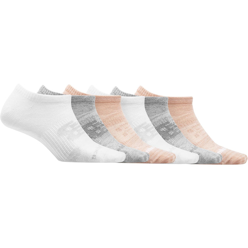 Unisex New Balance Flat Knit No Show Socks 6 Pack White/Pink