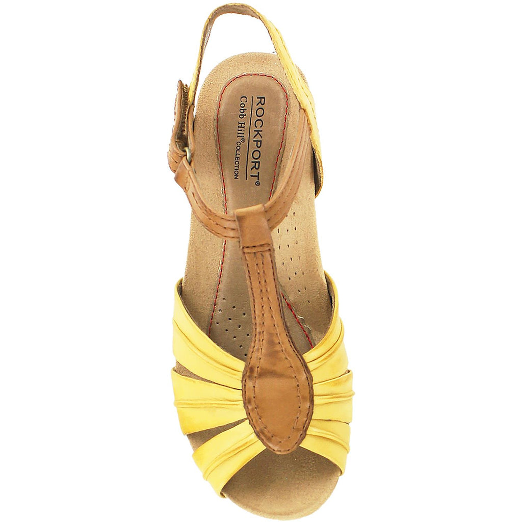 Womens Rockport Women's Rockport Cobb Hill Hollywood Pleated T-Strap Yellow Leather Yellow Leather