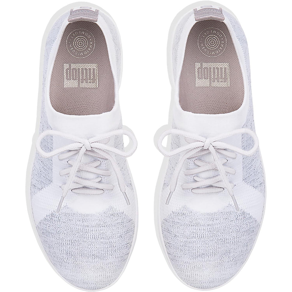 Womens Fit flop Women's Fit Flop F-Sporty Uberknit Sneakers White/Silver Metallic Nylon White/Silver Metallic Nylon