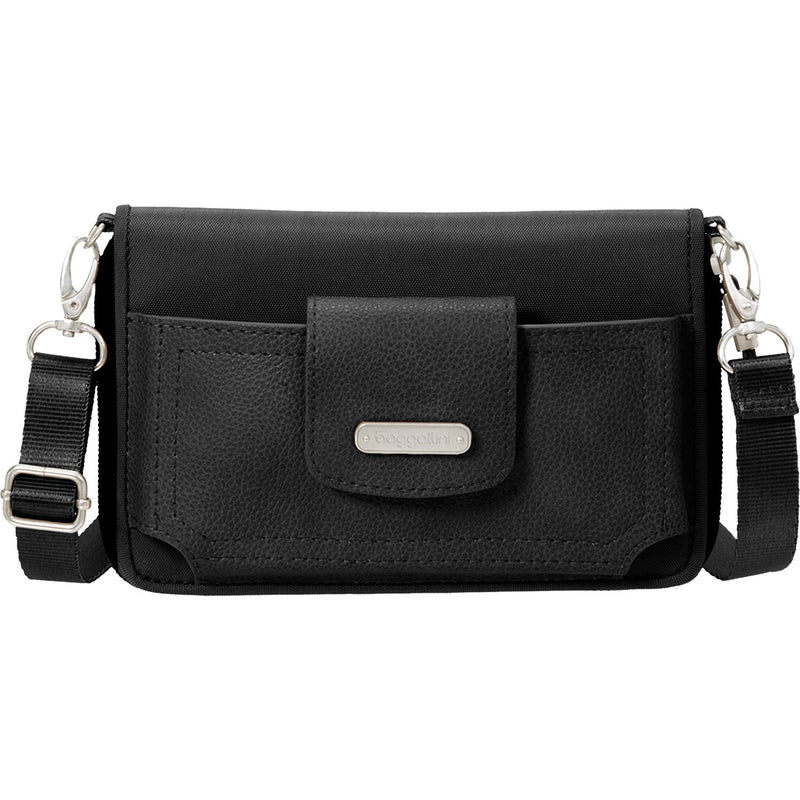 Women's Baggallini RFID Phone Wallet Crossbody Bag Black Nylon