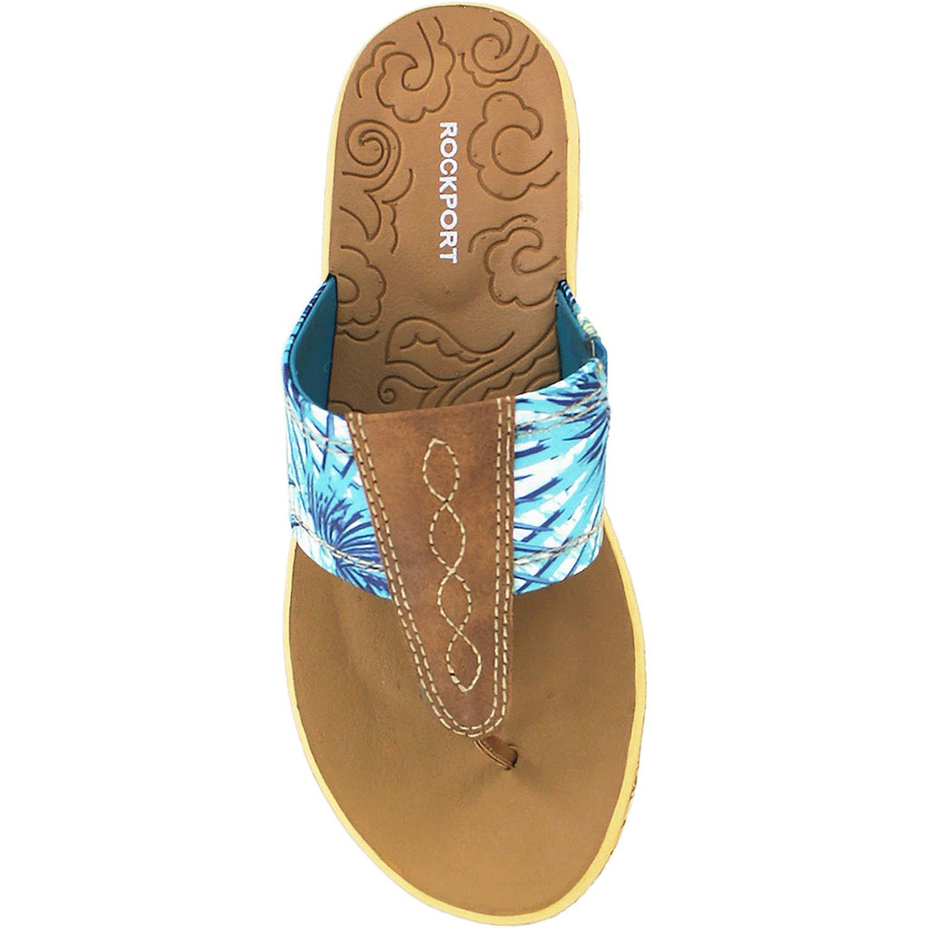 Womens Rockport Women's Rockport Weekend Casuals Lanea Thong Teal Floral Leather Teal Floral Leather