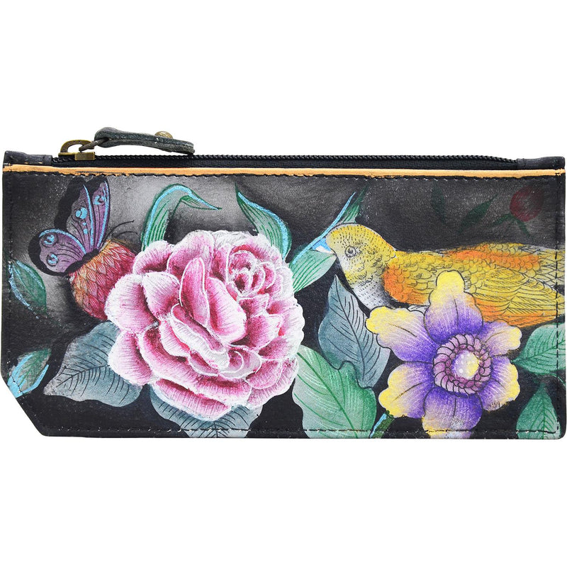Women's Anuschka RFID Blocking Card Case with Coin Pouch Vintage Bouquet Leather