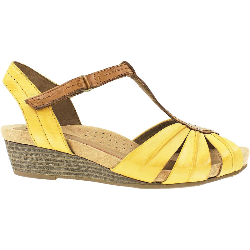 Women's Rockport Cobb Hill Hollywood Pleated T-Strap Yellow Leather